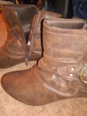 Women’s Brown Ankle Boots with Buckle Accent